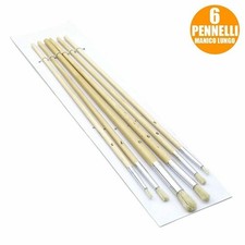 Set 6 Pennelli Piatti Manico Legno Lungo Vari Spessori Hobby Pittura Artico