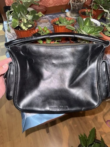 Rare Miu Miu Black Leather Tote Shoulder Bag Handbag Designer Vintage