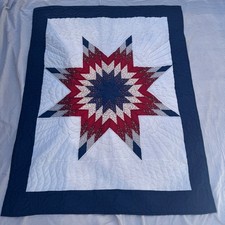 Vintage Lone Star Quilt 40x56 Red White Blue Patriotic Patchwork tapestry
