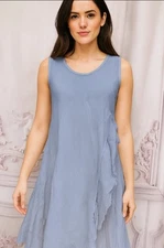 Victorian Trading Lavinia Garden Over Smock Ruffle Sleeveless Dress Blue 34C