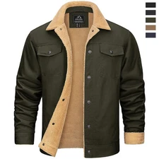 Men's Casual Winter Thick Warm Bomber Jacket Sherpa Fleece Lined Cargo Work Coat