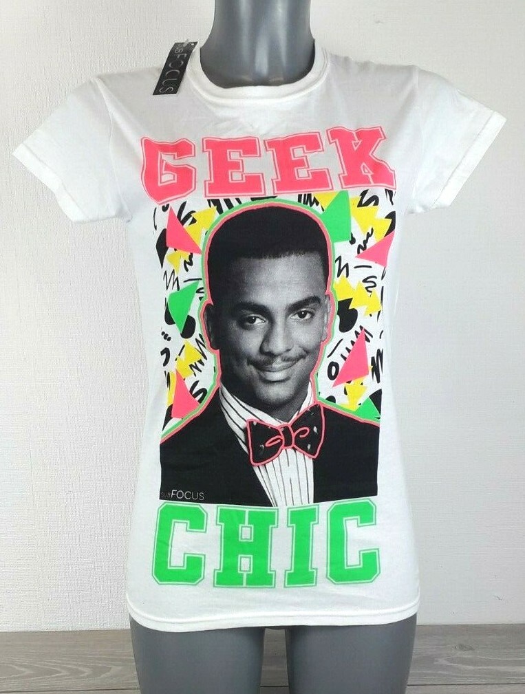 Ladies T Shirt Geek Chic Graphic White Small 100% Cotton