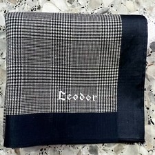 MAN HANDKERCHIEF HOUNDSTOOTH BLUE CLASSIC COTTON POCKET VTG ART SQUARE 18" JP26
