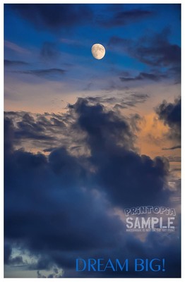 Moon Sky Inspiration Dream Big  Quality Art Print Blue  