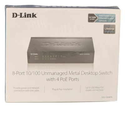 D-Link 8-Port Fast Ethernet PoE Unmanaged Desktop Switch DES-1008PA (New,Sealed)