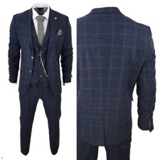 Men Blue PLaid Suit Check Single Breasted Tuxedo Notch Lapel Custom Business