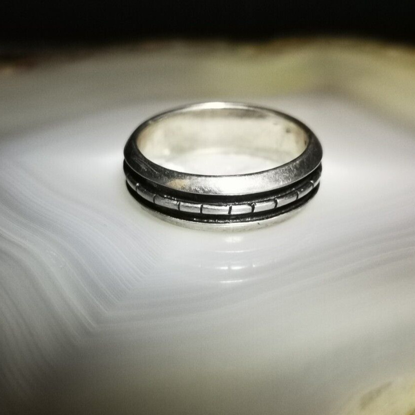 Ring Silver 925 Band Ring Solid Stitch Engraved B… - image 1