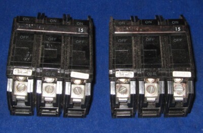 Lot of 2 Bolt-on Circuit Breaker 3 pole 15A 240VAC THQC32015WC THQC32015 by GE