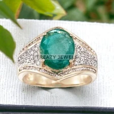 Emerald Oval Cut With 925 Sterling Silver Gold Plated Ring For Men's #579