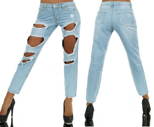 Jeans donna chiari stile boyfriend con strappi larghi vita media taglia XL  | eBay