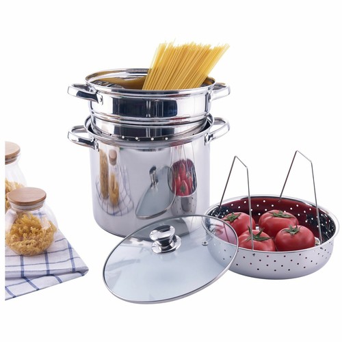 4 Pcs Stainless Steel Pasta Cooker Set 8 qt Stock Pot with Steamer