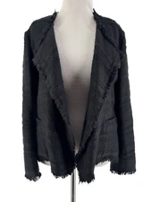 Loft Women's Black Tweed Long Sleeve Open Front Blazer Jacket Size 10