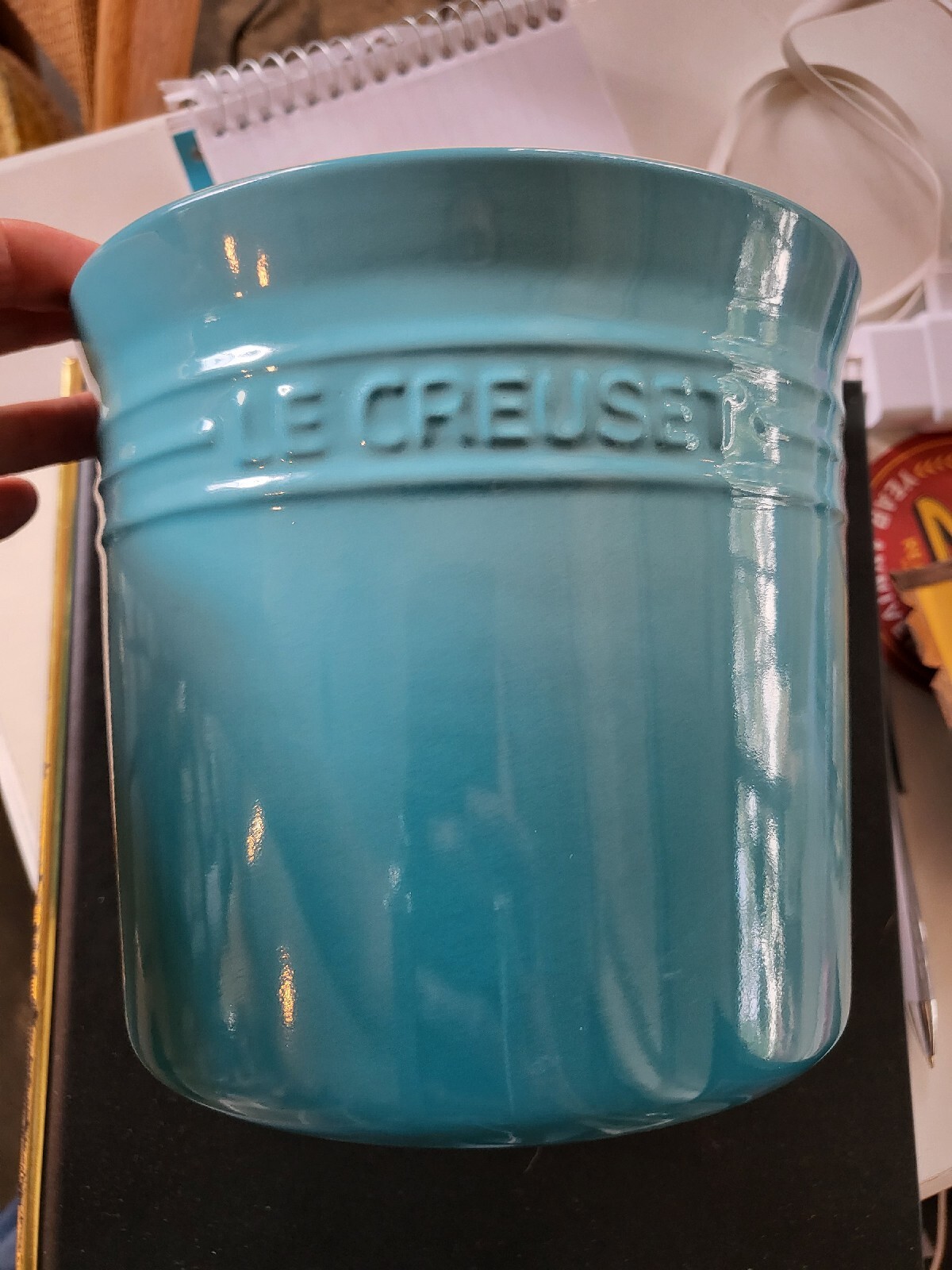 NWT Le Creuset Stoneware Large 6x7” Utensil Holder Crock Caribbean Blue