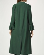 Helene Berman Green Frill Cuff Sleeve Duster Coat Rrp£280 E17