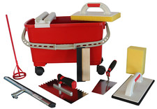 Fliesenwaschset Fliesenleger Wascheimer Fugbox 22 Liter + Werkzeuge Kellen uvm.