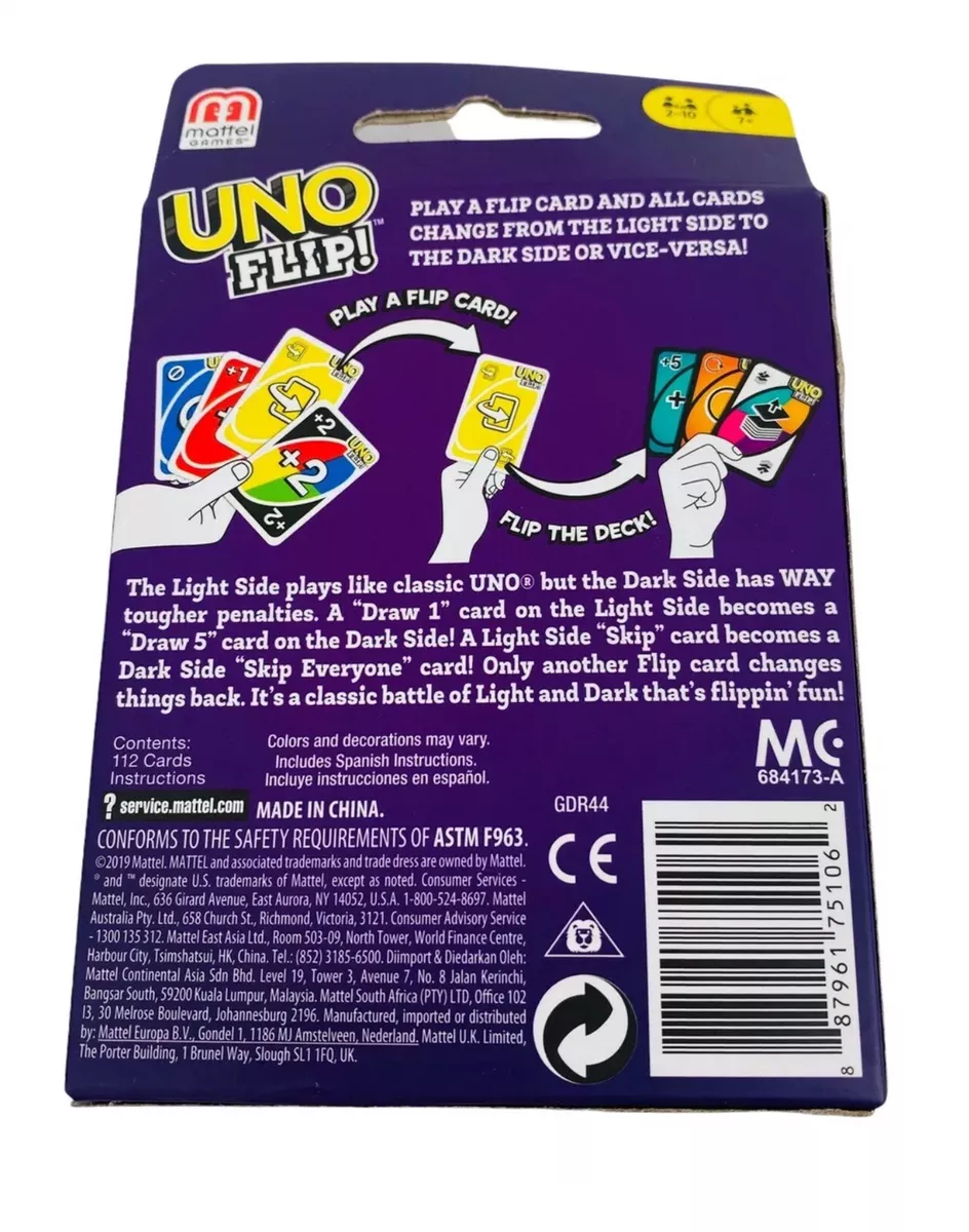 Mattel Uno Flip Bold Double Sided Card 2 Games in One for 2-10 Players Ages  7+