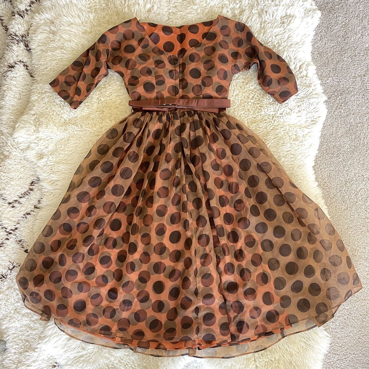 1950's VINTAGE Fit N Flare Polka Dot Chiffon Party Dress w 1950's VINTAGE Fit N Flare Polka Dot Chiffon Party Dress w