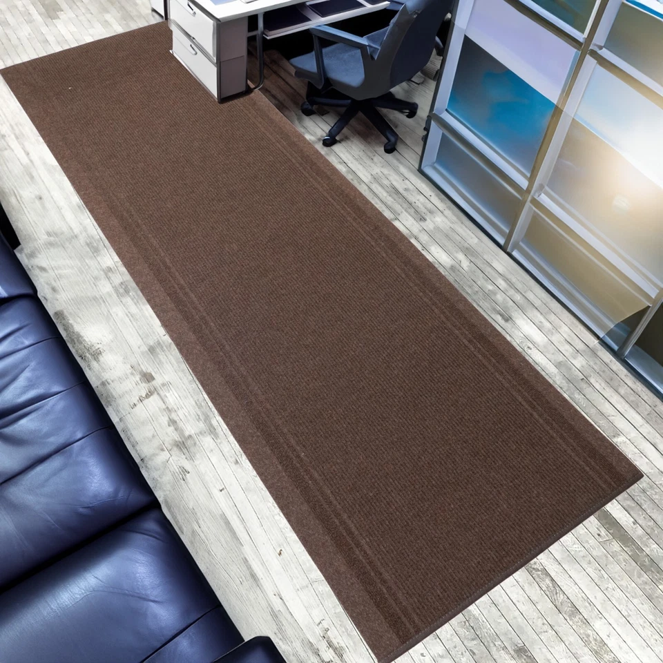 Anti Slip Light Weight Low Profile Brown Rug Runner Hallway Office Outdoor - Image 2 of 4