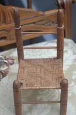 Original Vintage 1940's Solid Turned Wood Rush Woven Seat 12" Tall Doll Chair