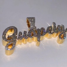 2.50Ct Round Cut Moissanite Men's Customize Name Pendant 14K Yellow Gold Plated