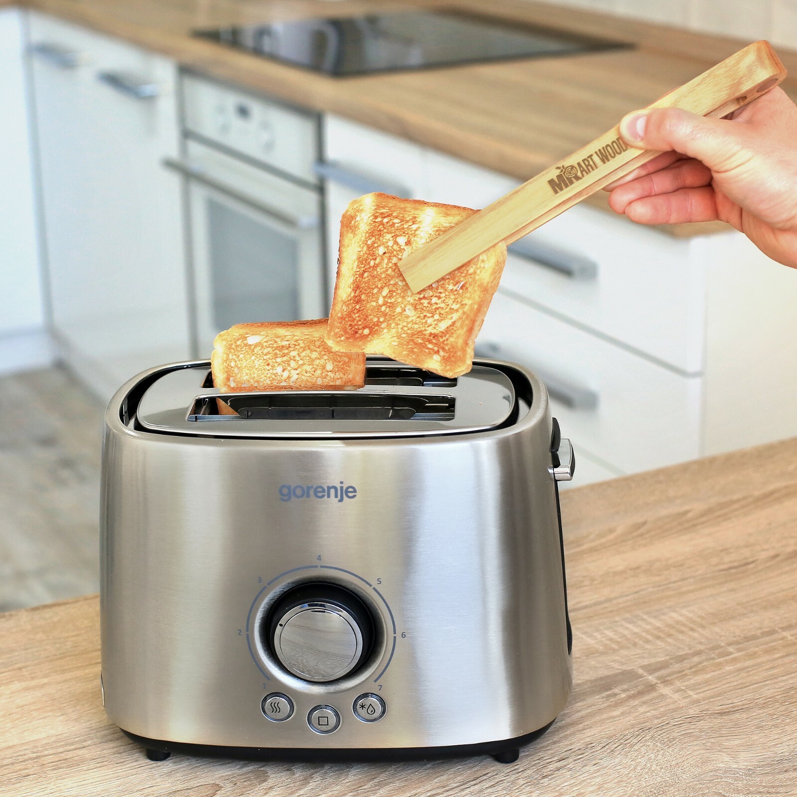 Wooden Toaster Tongs 8.7" Kitchen Accessory for Cooking Bread