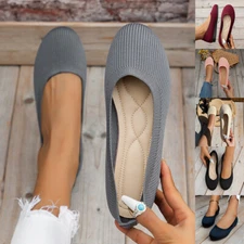 Women's Ballet Flat Dressy Casual Knit Shoes Slip On Round Toe Women Mesh Flats