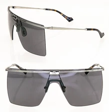 GUCCI AUTHENTIC Unisex Oversized Mask 1096 Silver Gray Metal Sunglass GG1096 001