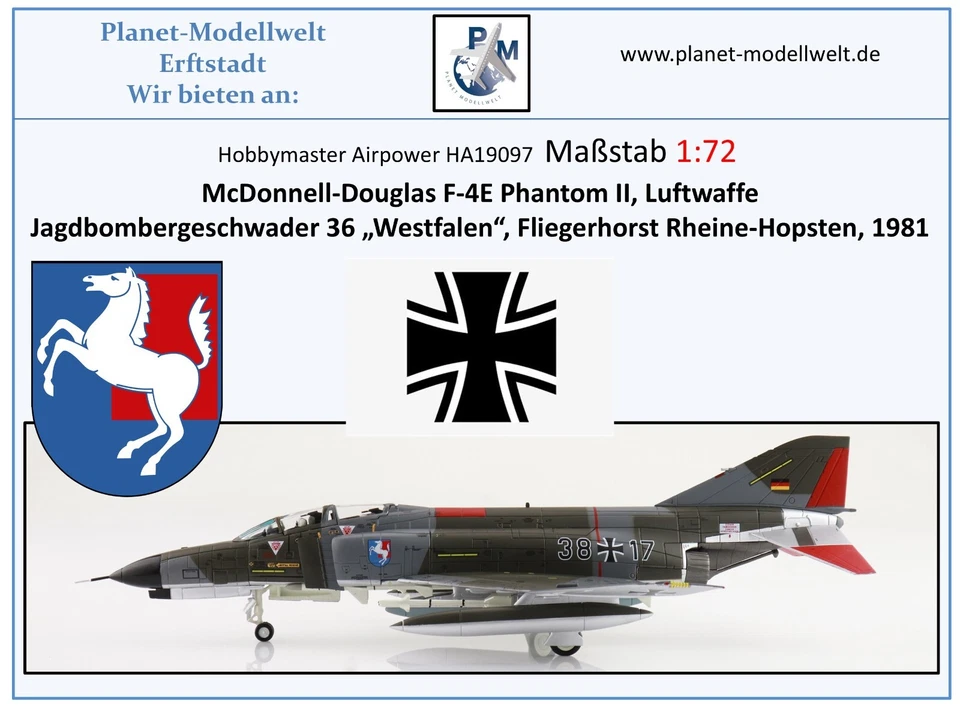 HA19098 F-4E Phantom II Luftwaffe JaBoG 36,1981,Hobbymaster 1:72 NEU 11/24-2 - Bild 2 von 4