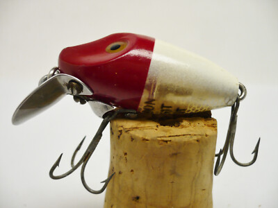 Vintage Fishing Lure Heddon Midgit Digit White Red Head Gold Eyes Clean