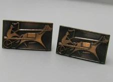 Mens Vintage CUFFLINK C LAMOND Copper Horse Race Costume Jewelry R58