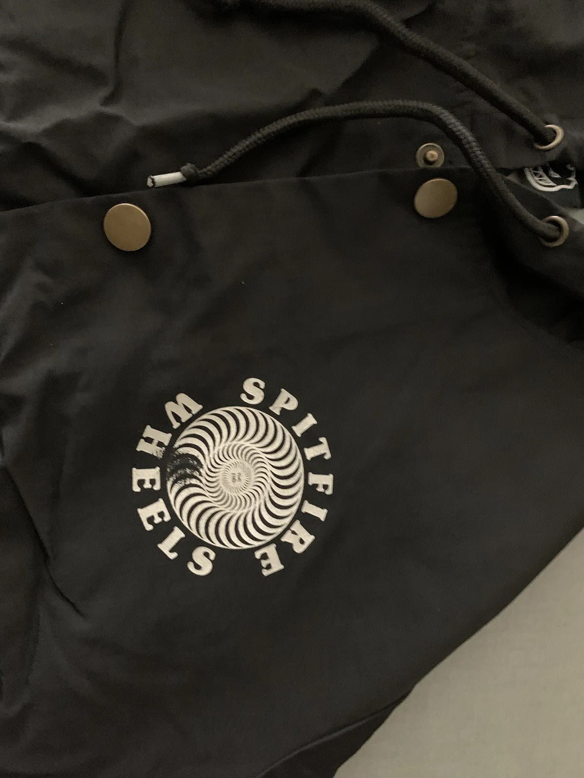 Vintage Spitfire Wheels Jacket Windbreaker Black Small Hooded Skateboard Skater