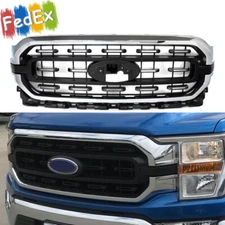 For 2021 2022 2023 Ford F-150 F150 XLT Chrome+Black Front Grille Grill Assembly