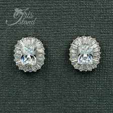 White Gold Plated Square Cushion Cubic Zirconia CZ Wedding Studs earrings 624