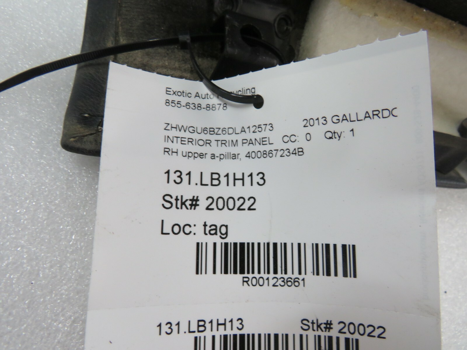 Lamborghini Gallardo, RH, Right, Upper A-Pillar Trim Panel, Used P/N 400867234B