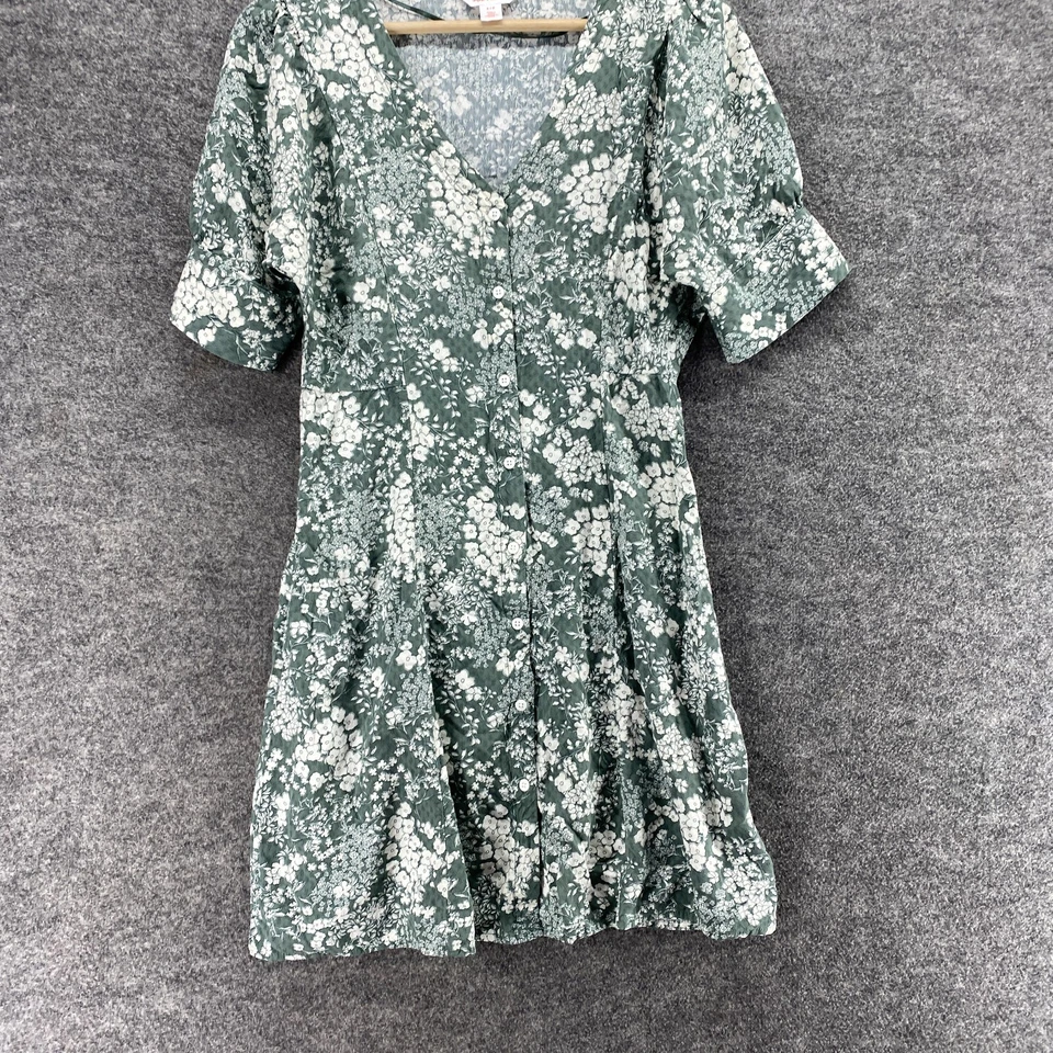 Vestido Joe Fresh Mujer S Pequeño Gris Floral Funda Midi Cuello en V Abotonado Rayón Foto 4 de 4
