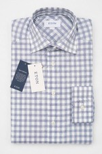 Men Eton Shirt Single Cuff Windsorlln Twill Size 39 15.5 Contemporary