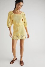 Free People Spell Crochet Mini Dress Lemon Yellow Women’s Small S NWT NEW