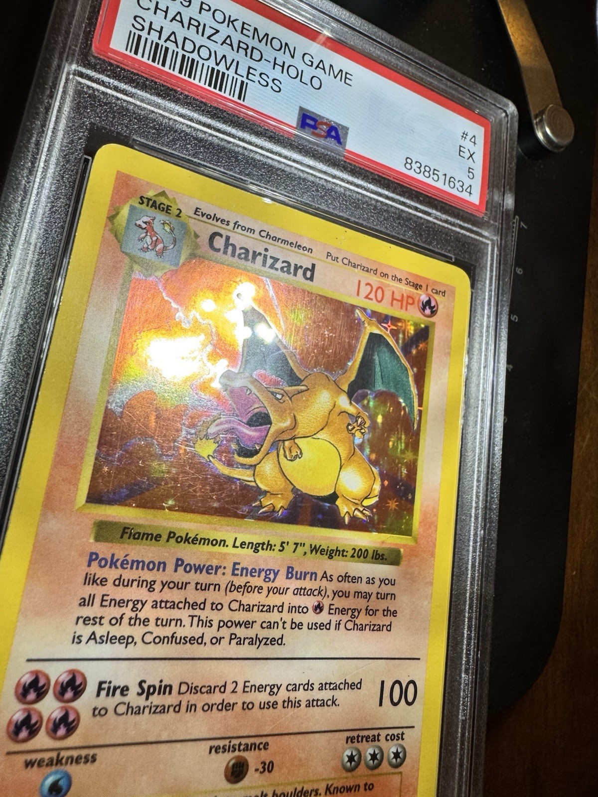 Pokémon TCG Holo Charizard Base Set Shadowless, PSA 5, Clean Copy English view 15