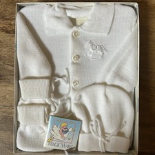Vintage Magic Years Unisex Baby White Set Sweater, Booties Hat 0-9 Months NIB