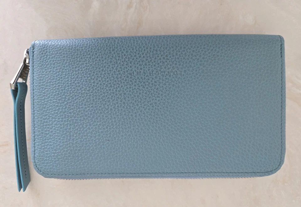 Cartera Longchamp Le Foulonne Lagoon Cuero 3/4 Cremallera Carreras Logo Repujado Foto 2 de 4