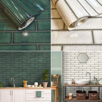 Holden Celadon Gloss Tile Wallpaper Realistic 3D Effect Brick - Green Grey