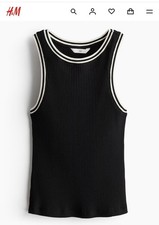 NWT H M Ribbed Tank Top Black White Sport Stripe Medium
