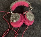 Girls Vtg Justice Retro Dazzling Rhinestone Hot Pink Furry Headphones Auxiliary — photo 9