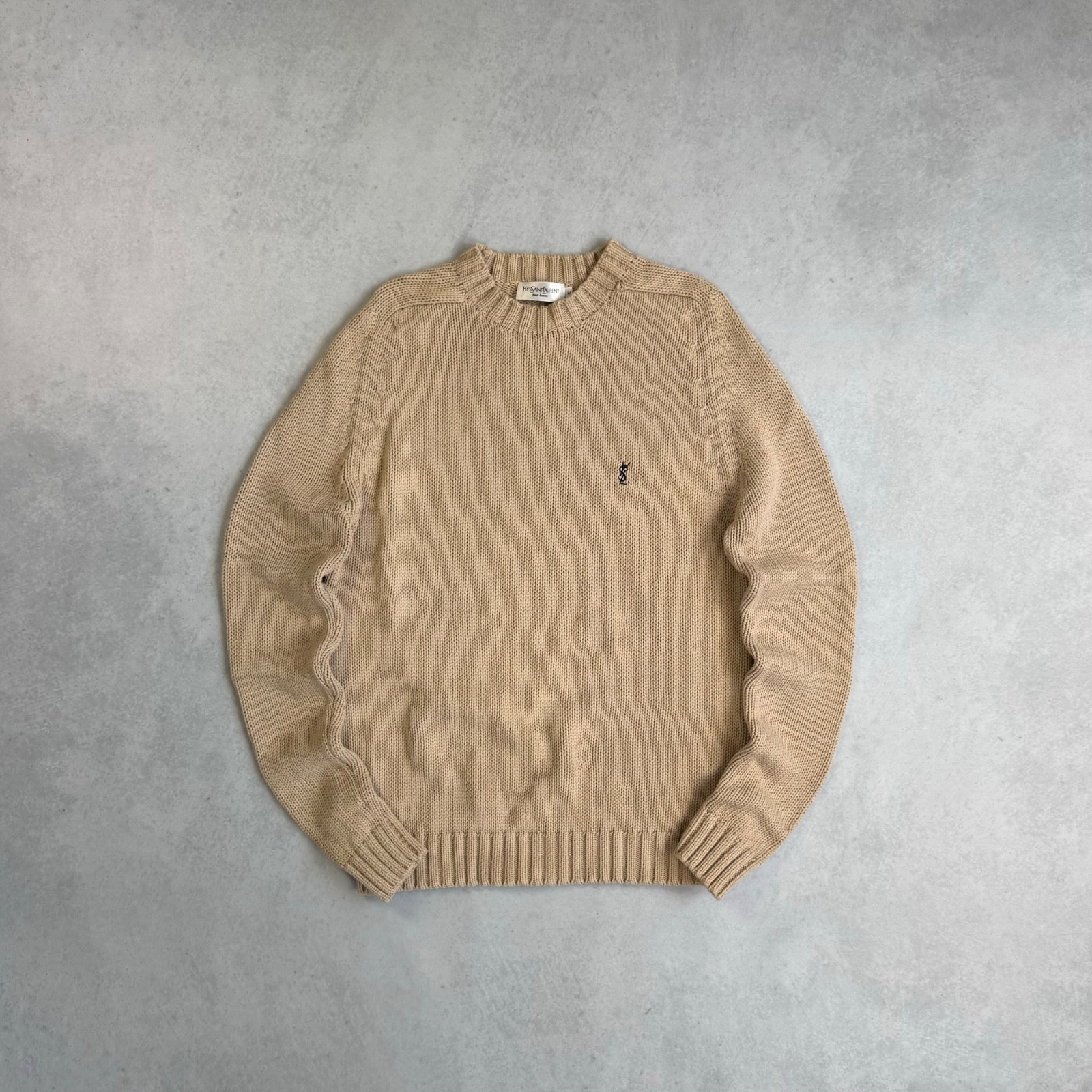 MAGLIONE MAGLIA COTONE BEIGE YVES SAINT LAURENT VINTAGE ANNI 90 LOGO YSL TAGLIA MEDIA