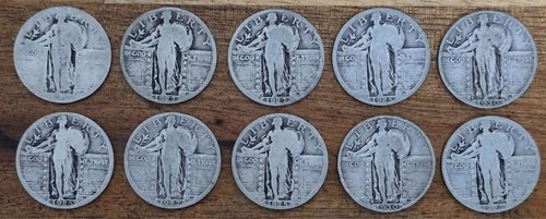 Antique Standing Liberty U.S. Quarter Lot (10) Dates Vary Circulated Mints Vary