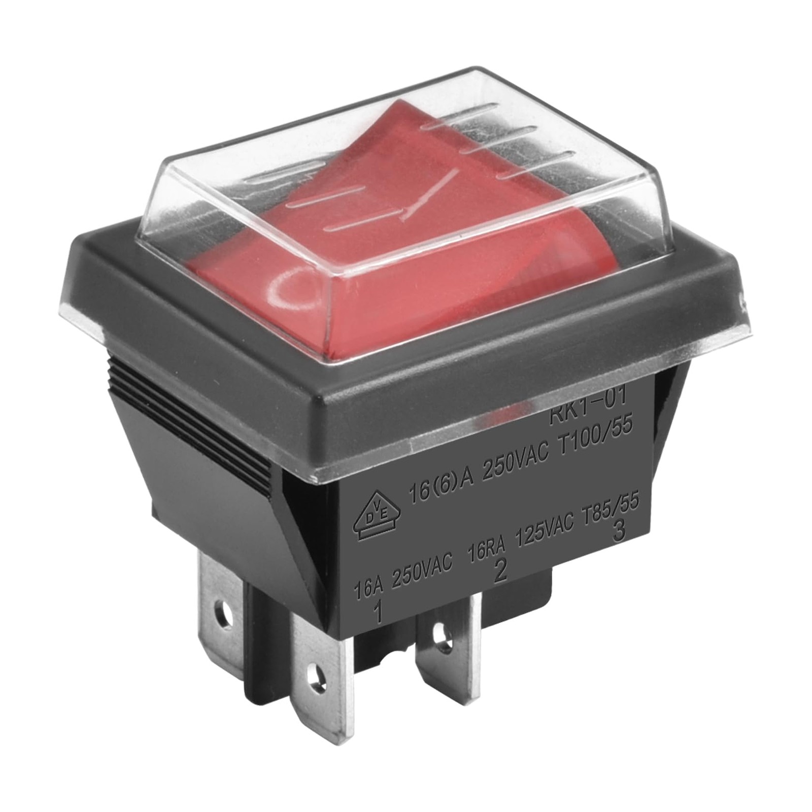 Heschen Rocker Switch ON-OFF DPST 4 Terminals Red Light 16A 250VAC with