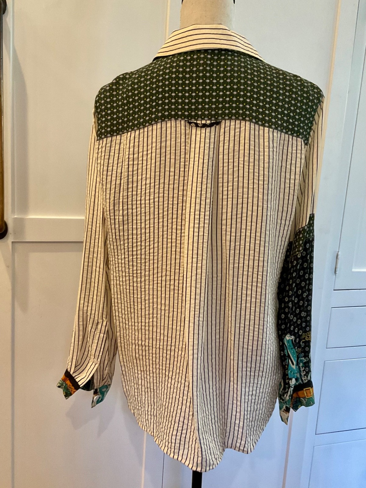 John Mark Multi Patch Pinstriped Blouse Boho Wome… - image 2