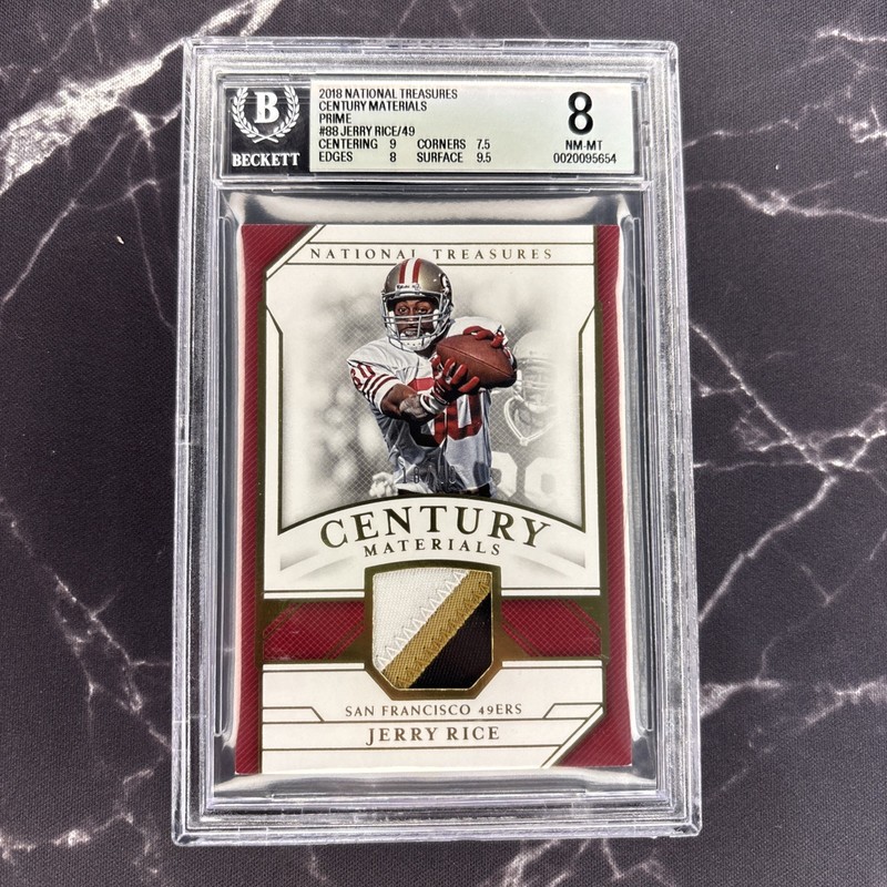 2018 National Treasures Jerry Rice Game Used Jersey Patch /49 Century Materials