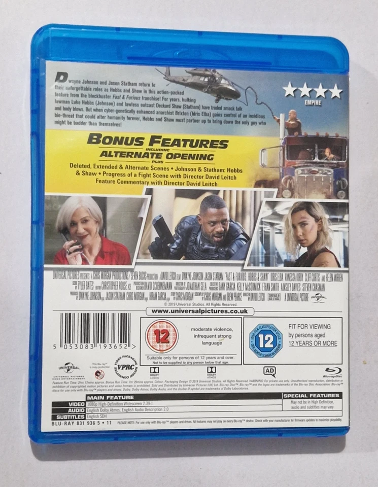Fast & Furious Hobbs & Shaw BLU RAY Starring Jason Statham Dwayne Johnson - Image 2 of 3