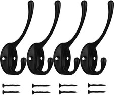 4Pcs Coat Hooks Wall Hooks for Hanging Heavy Duty, Wall Mounted Black Towel